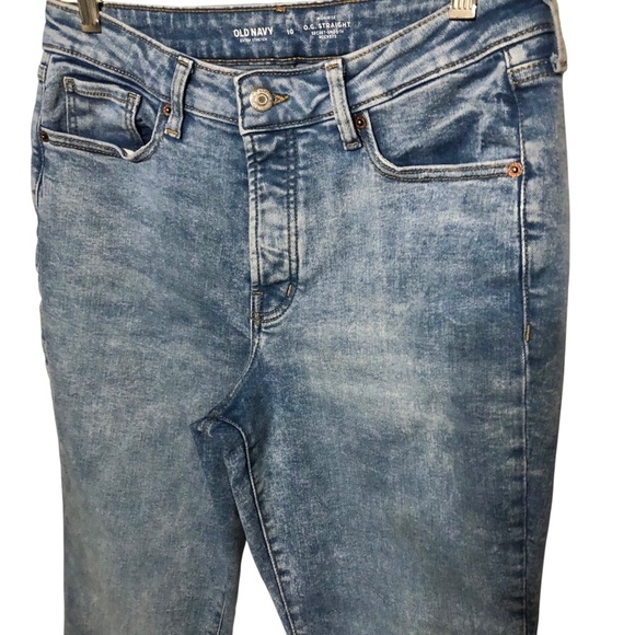 Old Navy OG Straight 10 Jeans High Rise Buttonfly Light Blue Stonewash Slimming - Picture 4 of 7